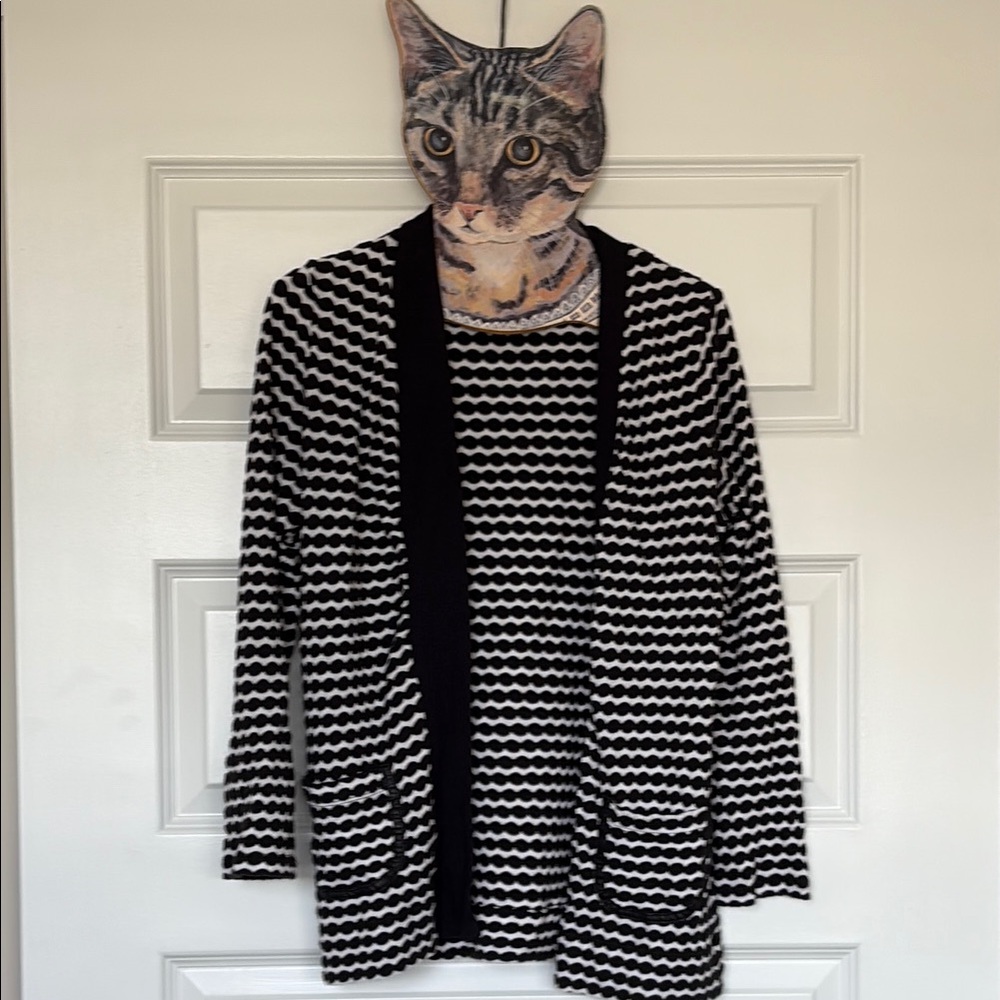 Black and White Polka Dot Open Cardigan
